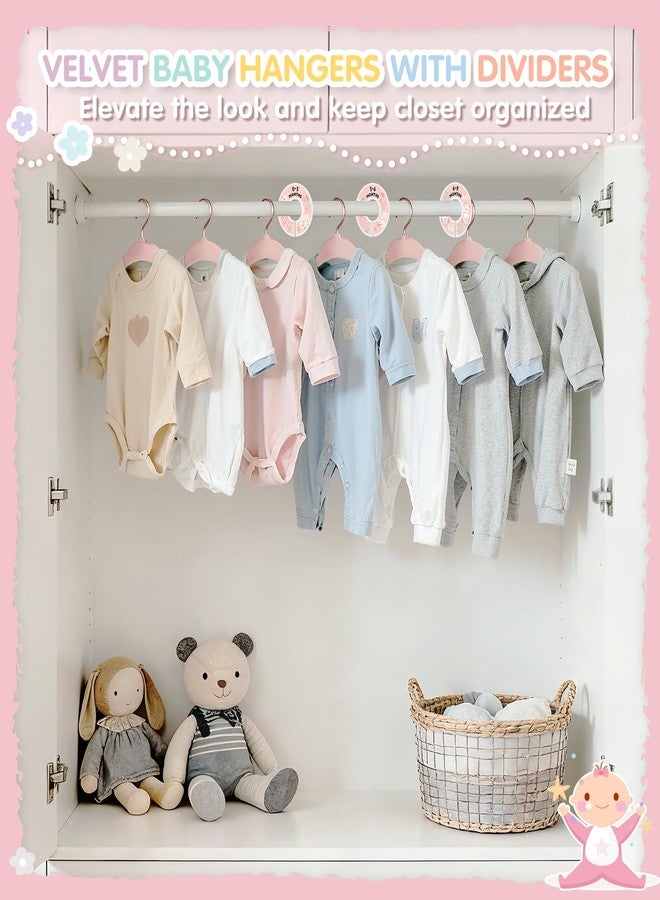 VIS'V Baby Hangers, 11 Inch Velvet Kids Hangers with 6 Pcs Clothes Size Dividers, Infant Toddler Nursery Closet Organization, Non Slip, Pink, 30 Pcs - Image 3
